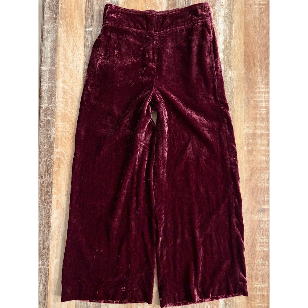 Madewell Velvet Huston Wide Leg Pull On Cropped Pants Burgundy Wine J8447 XXS